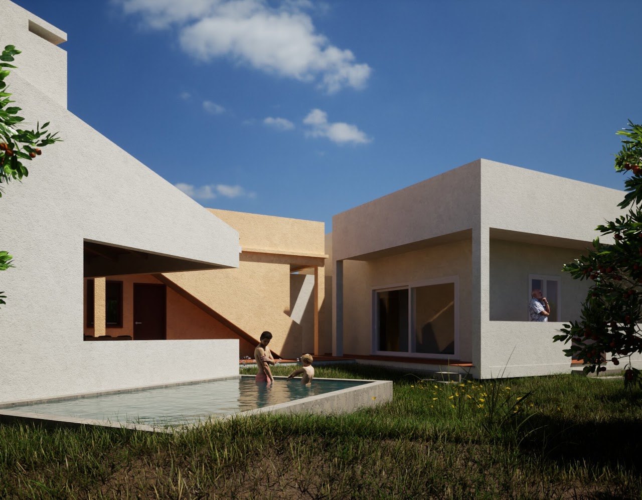 Casa Patã — Vista da zona sul com piscina e alpendre